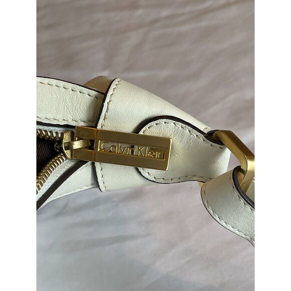 New Calvin Klein Soft Nappa Leather White & Gold Hobo Shoulder Bag ~ Excellent! - Picture 7 of 14